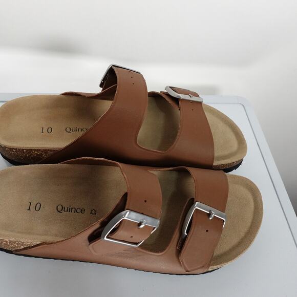 New Quince Nappa Leather Double Buckle Slides Brown Women's Size 10 UT5-4083 - Picture 5 of 7